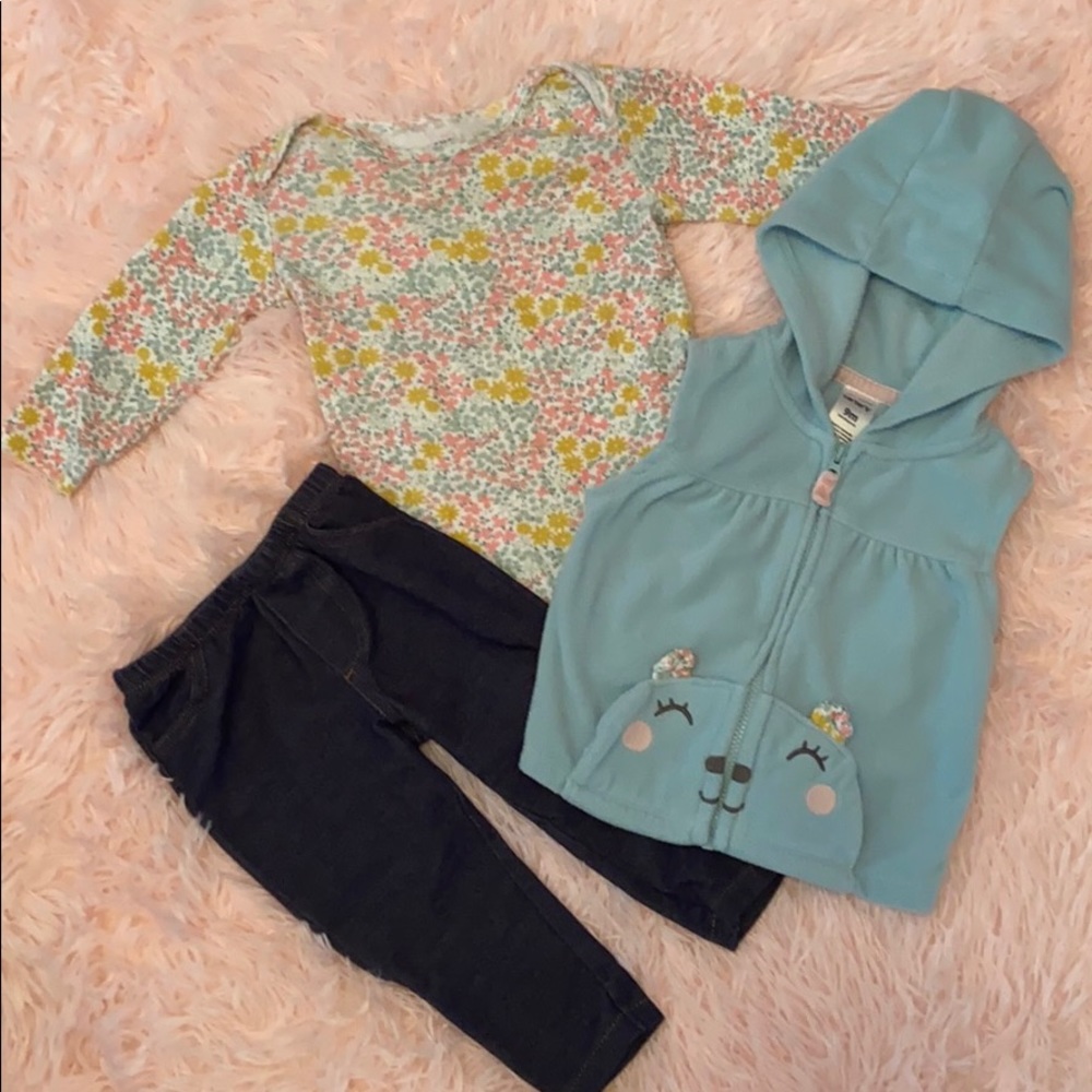 3 piece flower and bear outfit (9M)